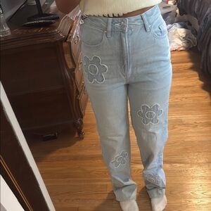 PacSun Blue Straight Leg Jeans with Distressed Details
